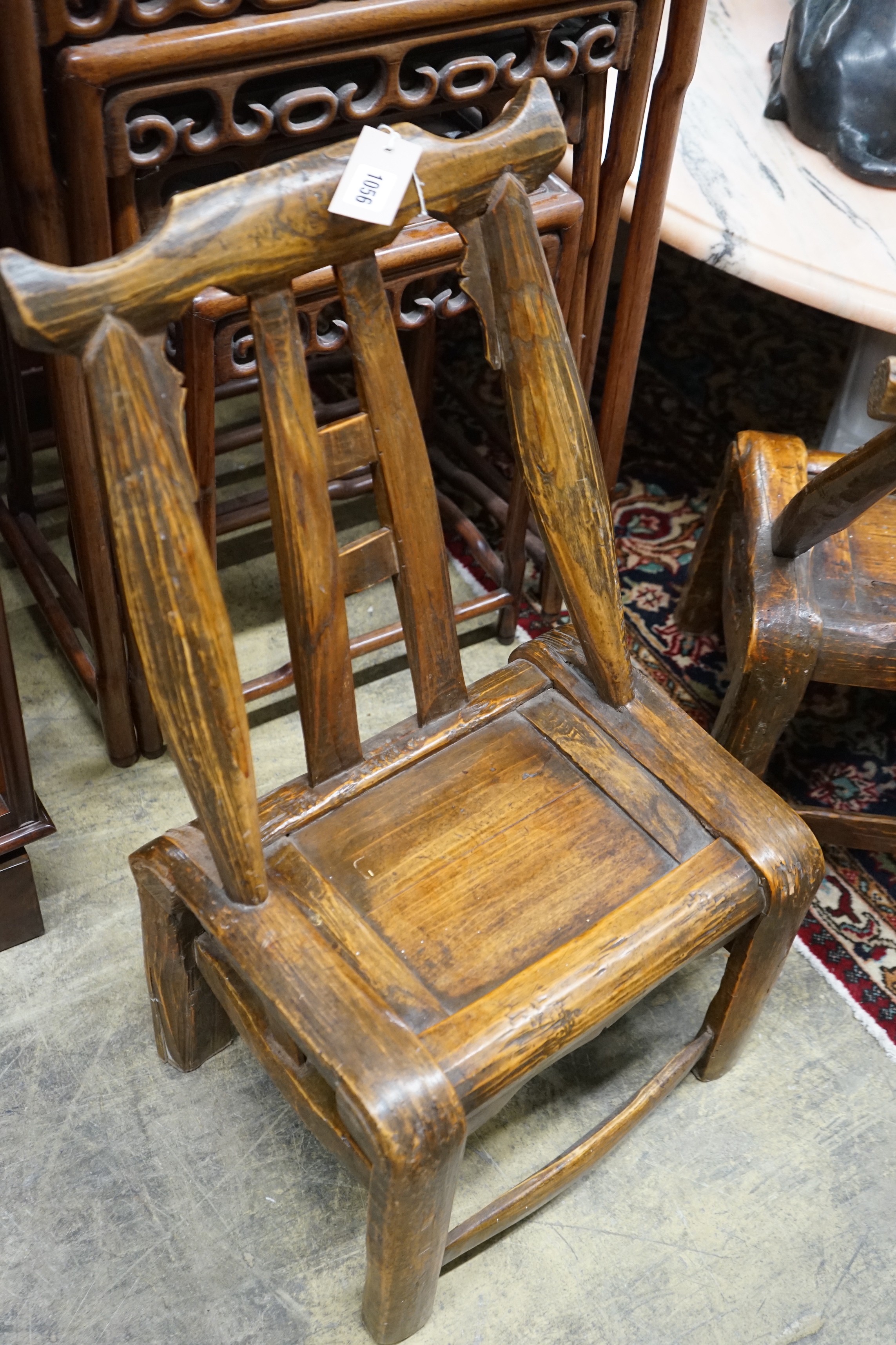 Four Chinese elm yoke back child's chairs